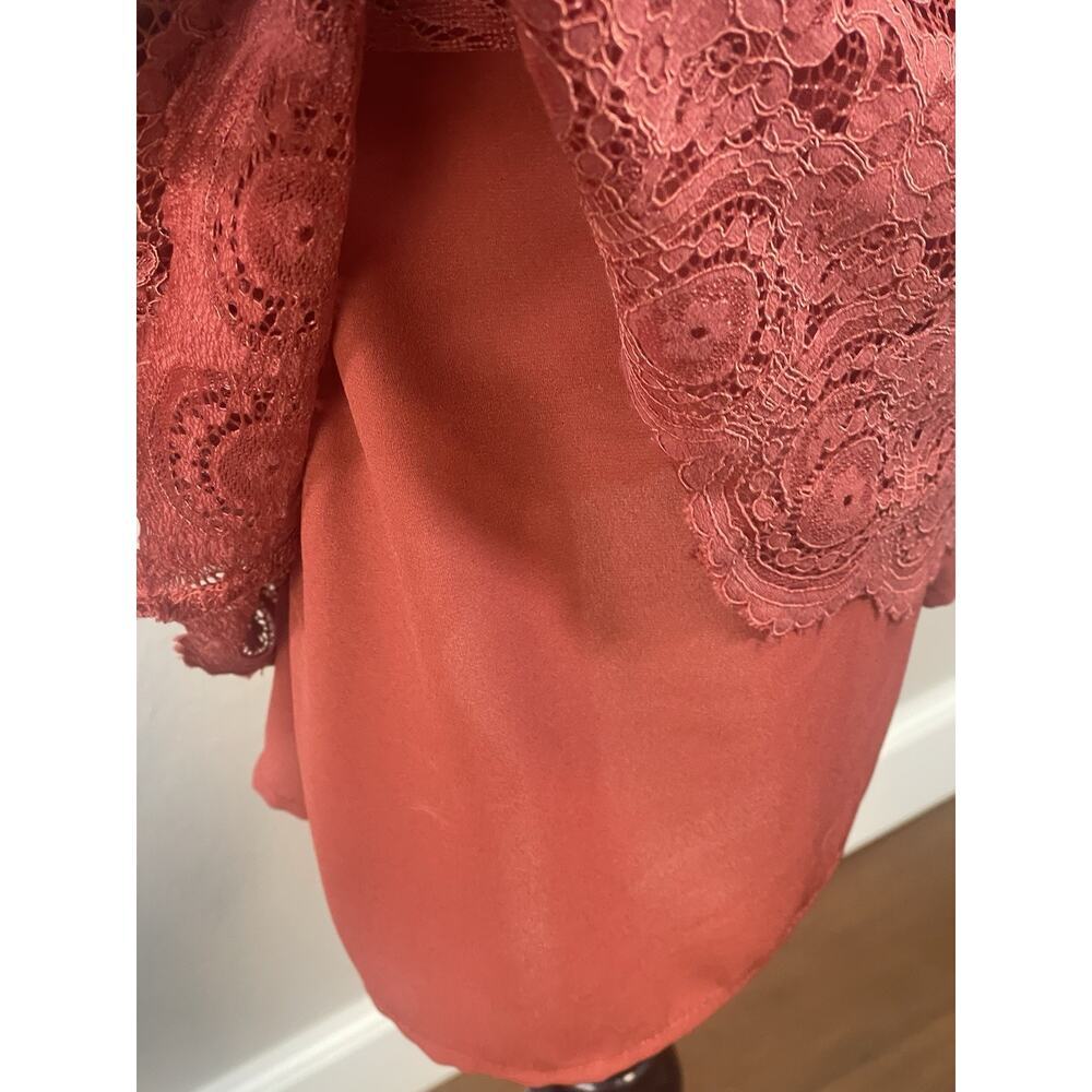 Taylor and Sage Vintage Boho lace long bell sleeve orange red dress tunic size L - Picture 5 of 6